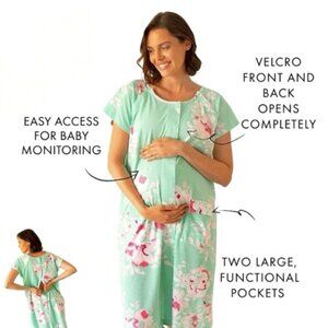 NWTKindred Bravely Universal Labor & Delivery Nursing Gown Mint Green Floral